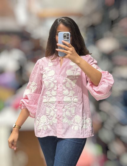 Cotton Stripe Embroidered Shirt