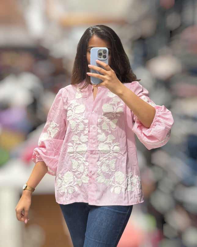 Cotton Stripe Embroidered Shirt