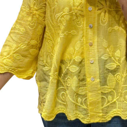 Chic Floral Embroidered Cotton Shirt