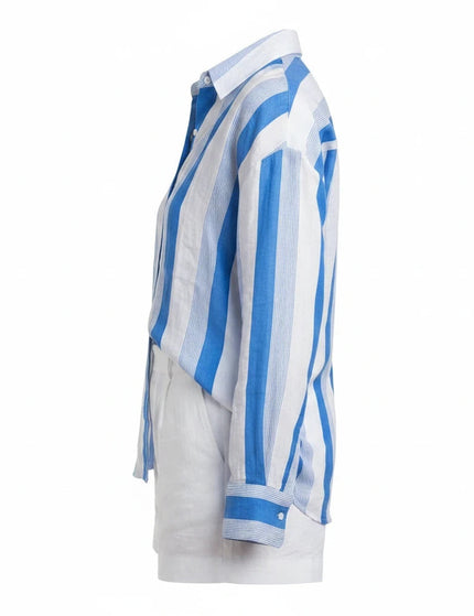Sagar hill road relaxed cotton shirt with blue and white vertical stripes, button-down front, and classic collar.